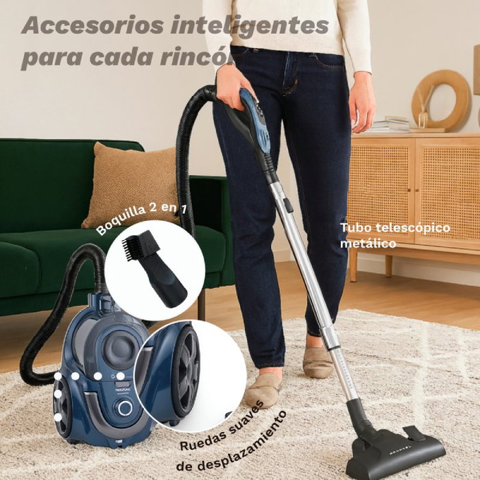Grunkel NOVAVAC - Aspiradora Trineo Sin Bolsa, Tecnología Ciclónica, 700W, 19 KPa, Control en Mango, Filtro HEPA Lavable, Vaciado 1 Toque, Incluye Tubo Telescópico